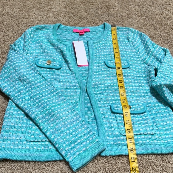 New! Lilly Pulitzer medium Kienna cardigan in blue/green metallic color. - Picture 12 of 14